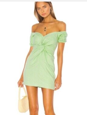 Camila Coelho Georgie Soft Mint Green Off The Shoulder Twist Mini Dress Size L